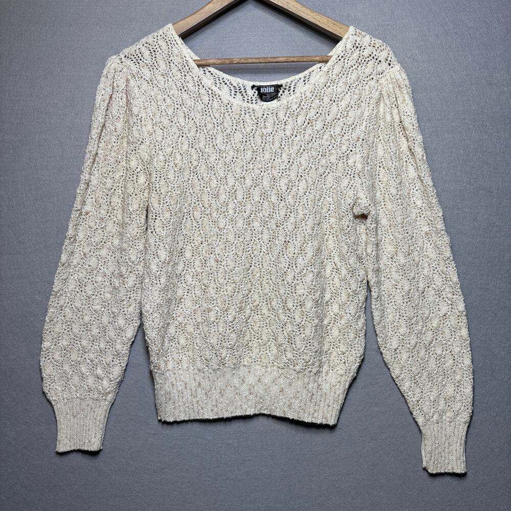 Jolie Sweater XL Cream Crochet Lace Knit Minimalist Boho Feminine Neutral Chic